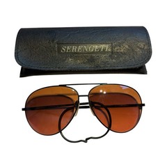 Vintage Serengeti Drivers Large Aviator Sunglasses Cable Wraparound Japan W/Case