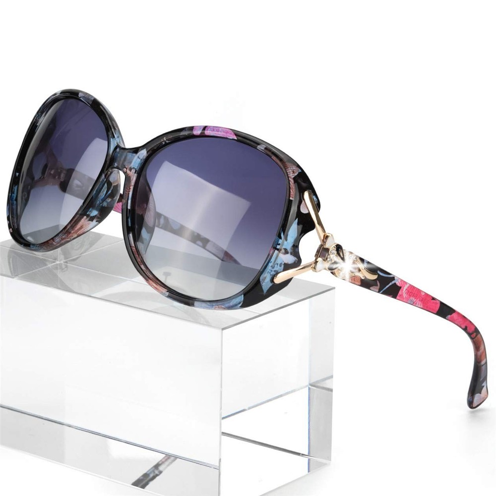FIMILU Sunglasses for Women Trendy Oversized, A01 Floral Frame/Grey Lens