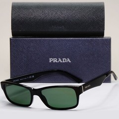 Prada Sunglasses Black Green Glossy Rectangle Square PR16MV VPR 16M 1AB-1O1 53mm