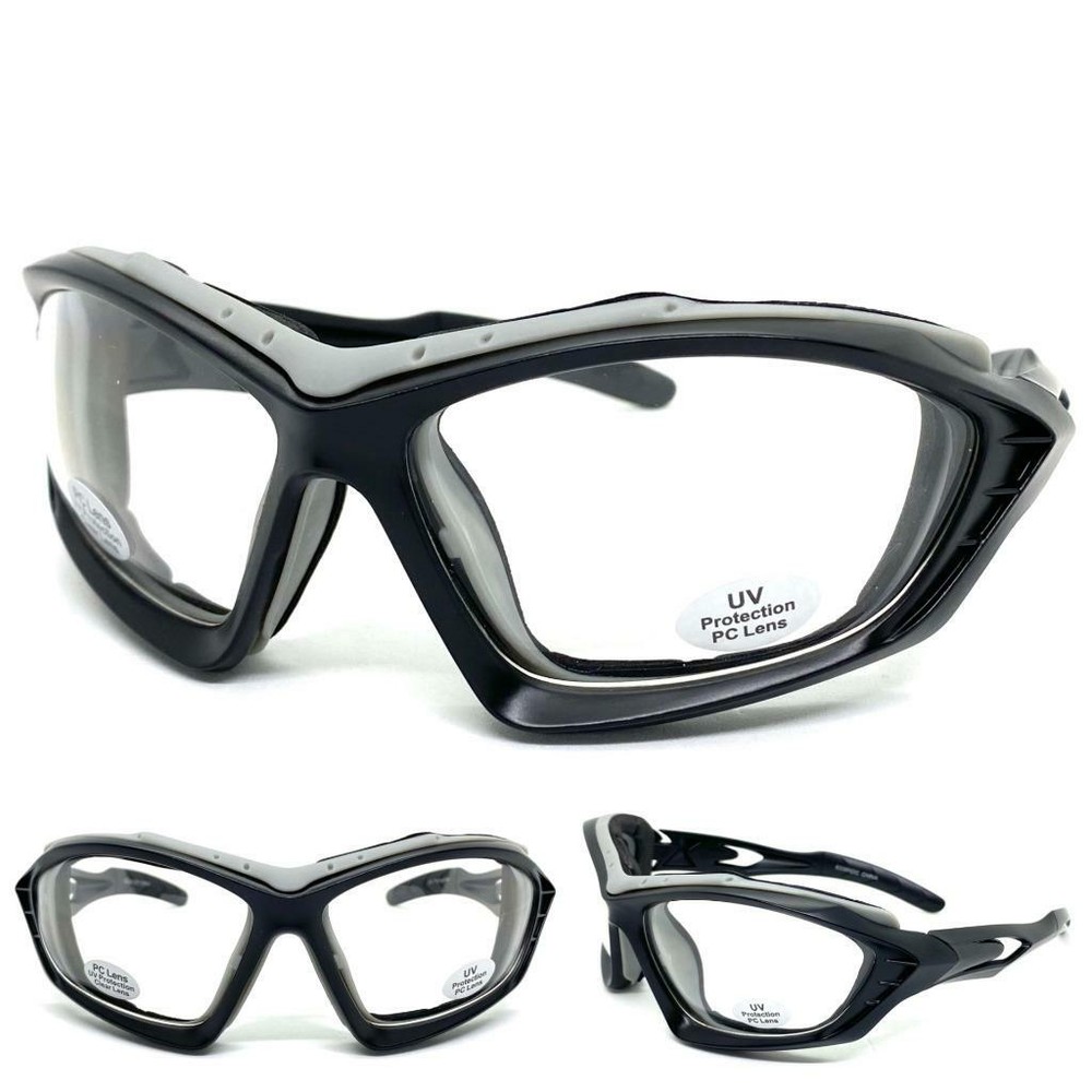Men’s MOTORCYCLE Riding Padded Safety Protective SUN GLASSES GOGGLES Clear Lens