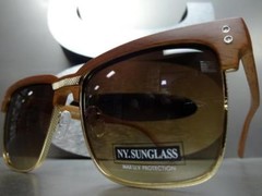 Mens Classy Elegant Modern Retro Style SUN GLASSES Square Rose Gold Wooden Frame