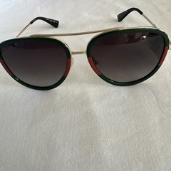 GUCCI GG0062S 003 Aviator Green/Red Unisex Sunglasses 57mm with Light Grey Lens