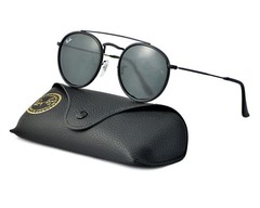 Ray-Ban Sunglasses RB3647N Round Double Bridge Black Frame Blue Grey Lens 51mm