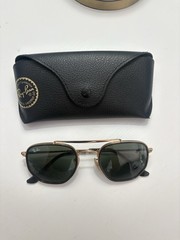 Ray-Ban RB3548N 001 54-21 Gold Hexagonal Sunglasses with Green Polarized Lenses