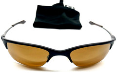 RARE OAKLEY HALF WIRE SUNGLASSES Dark Carbon Frames w/ Gold Iridium Lenses