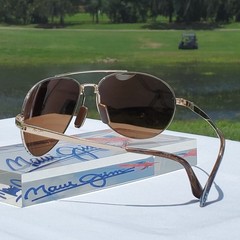 Maui Jim “PILOT” 210-16 RARE Gloss Gold STAINLESS STEEL Wrap Frame/Bronze Lenses