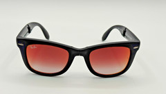 Ray-Ban 4105 Folding Wayfarer Sunglasses Matte Black Orange-Red Mirror Lens 50mm