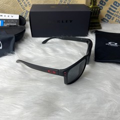 Oakley Holbrook Sunglasses Black Smoke Frame Red Logo Polarized Lens UV400 New
