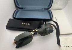 Men Gucci GG1221S Sunglasses Rimless Gold Black Metal Frame Gray Lens 140mm NWT