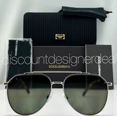 DOLCE & GABBANA Aviator Sunglasses DG2296 05/9A Silver Frame Green Polarized 58