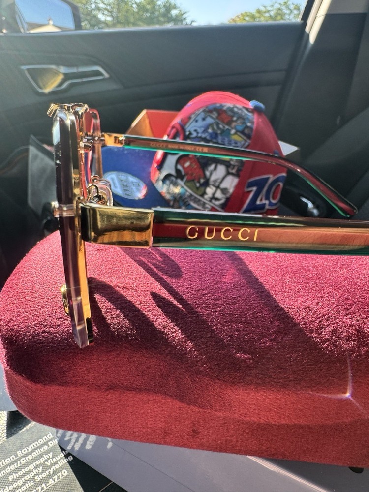 Gucci Men’s Square Sunglasses Gold Metal Frame Gray Gradient Tinted Lens 145mm