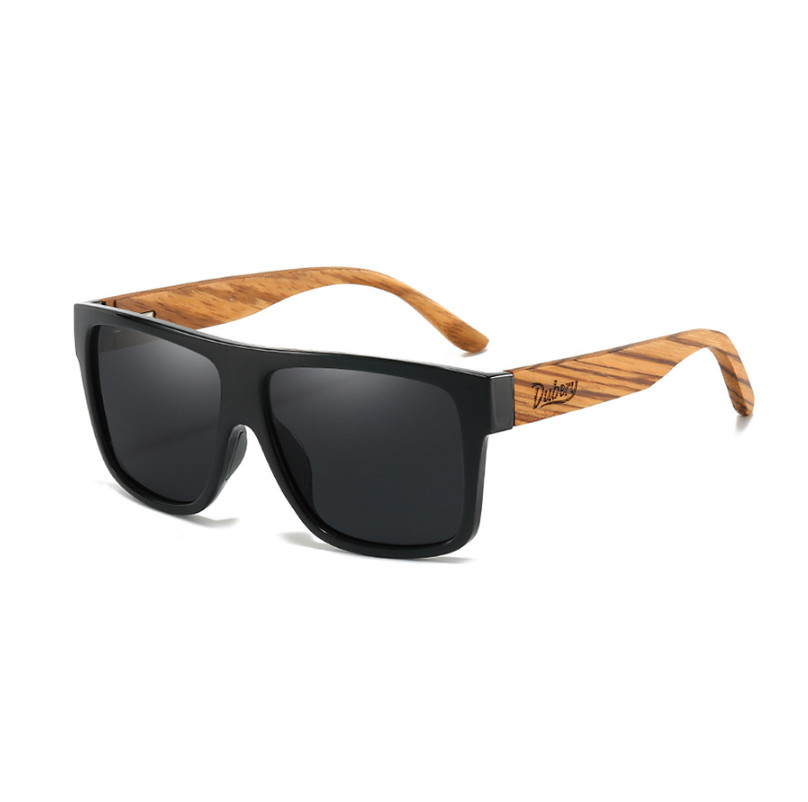 DUBERY Square Wood Polarized Sunglasses Men Women Wooden Temple Sport Glasses