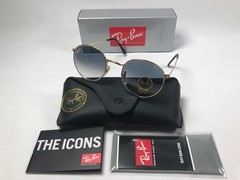 Ray-Ban RB3447 Round Gold Frame Gradient Blue Lens Sunglasses