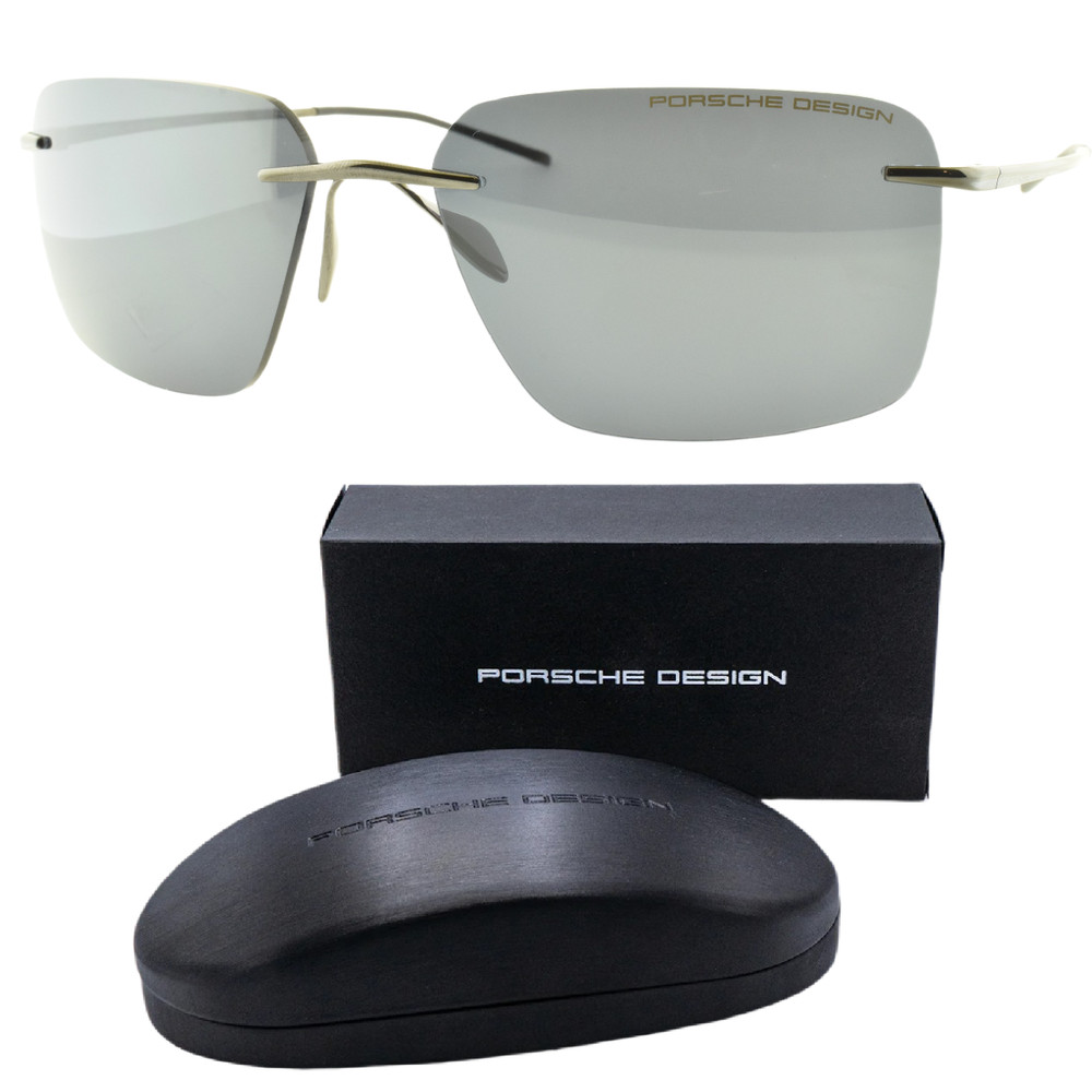 NEW!! PORSCHE P8923 S1 C 62-18-145 Black Rectangle Rimless Titanium Sunglasses