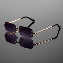 Rimless Rectangle Sunglasses Men Women Vintage Gradient Trendy Design
