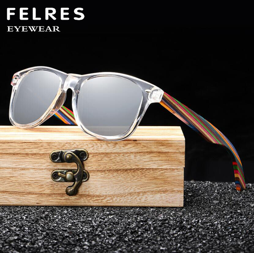 Square Polarized Wood Sunglasses For Men Women Wooden Temple Outdoor Glasses