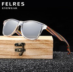Square Polarized Wood Sunglasses For Men Women Wooden Temple Outdoor Glasses