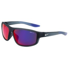 New Nike DJ-0804 021 Matte Grey & Blue Brazen Fuel Sunglass, Purple Mirror Lens
