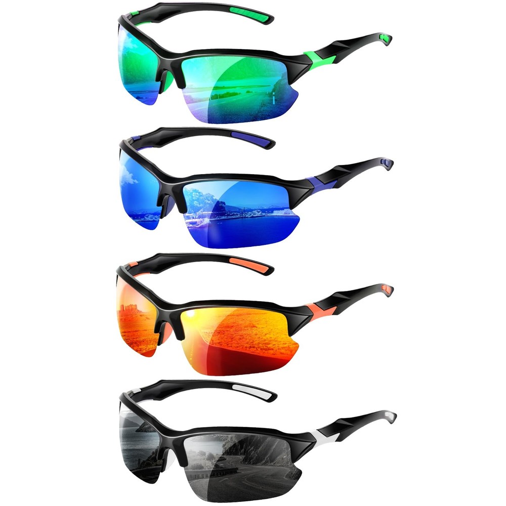 4 PACK Polarized Sport Sunglasses for Women & Men, UV Protection, Lightweight…