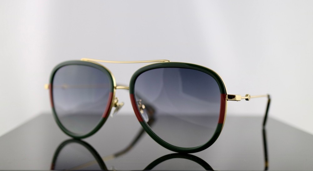 Gucci GG0062S 003 Green and Red Aviator Sunglasses Gray Lens 100% UV Unisex