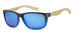 Bamboo Wood Temple Sunglasses Oval Black/Blue Frame Blue Mirror Lens
