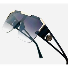 Oversized Square Flat Top Shield Sunglasses Black Gold Gradient Lens Hip Hop Men