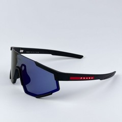 Prada Linea Rossa Men Sunglasses Black Blue Mirror Shield PS04WS DG070A NEW
