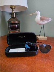 Coach CAY91 C Hardware Metal Pilot Aviator Shiny Gunmetal Blue Sunglasses