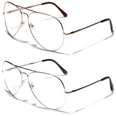 Non Prescription Oversized Retro Metal Pilot Clear Lens Men Women Face Glasses
