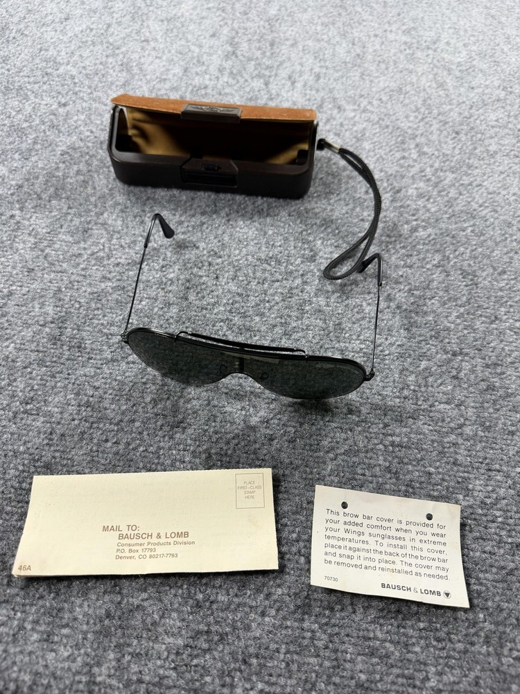 Vintage Ray Ban Bausch & Lomb Wings Sunglasses Mens Brow Bar B&L Case Paperwork