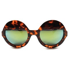 Celebrity Retro Tortoise Green Mirrored Lens Unique Round Mens Womens Sunglasses