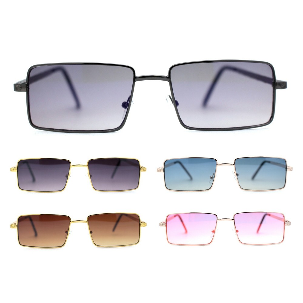 Mens Simple Classy Slim Rectangle Metal Rim Sunglasses