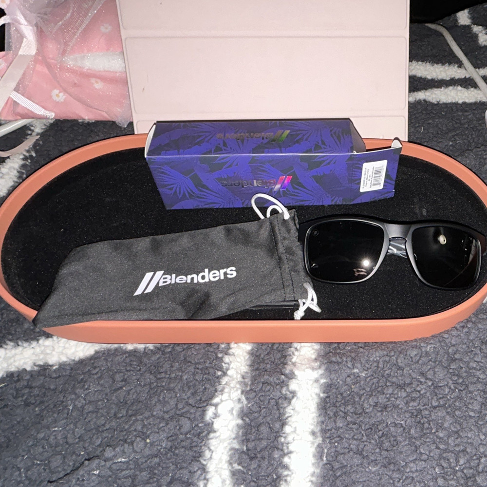 Blenders Men’s Rectangular Sunglasses Black Plastic Frame, Black Tinted Lenses
