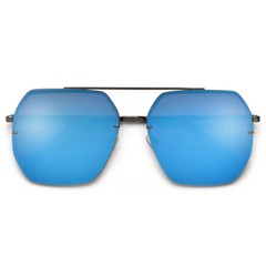 Pilot Sunglasses Men Trendy Classic Shades Square Black Lens Metal Frame Trendy