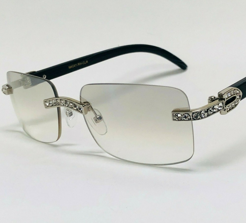 Eyewear Modern Designer Rectangle Retro Black Clear Lens Metal Luxury Woodgrain