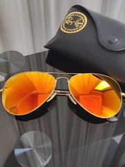 RAY-BAN RB3026, aviator sunglasses , Gold Frame/Large 62mm Orange Lens