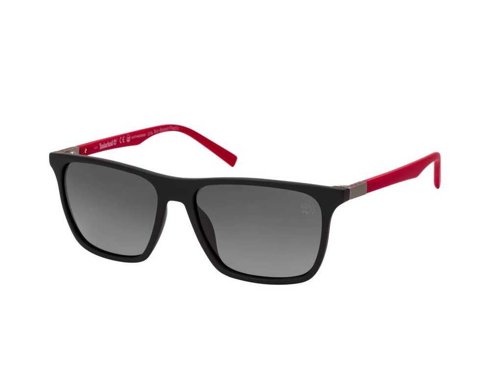 Timberland TB9198 02D Matte Black & Red Polarized Plastic Sunglasses 58-16-150