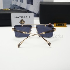 MAYBAC* Top Bar Rimless Sunglasses Light Blue Gradient Rectangular Wood +Case