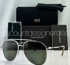 DOLCE & GABBANA Aviator Sunglasses DG2296 05/9A Silver Frame Green Polarized 58