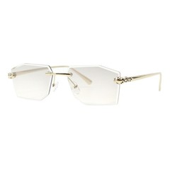 Geometric Rectangular Rimless Sunglasses Metal Leopard Design UV400