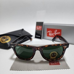 Ray-Ban RB2140 Wayfarer Classic Sunglasses Tortoise Brown Frame Glass Green Lens
