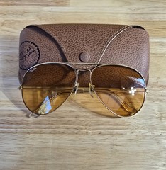 62-14mm VINTAGE B&L RAY-BAN GEP ALL-WEATHER AMBERMATIC LARGE AVIATOR SUNGLASSES