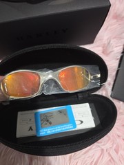Oakley Men’s Wrap Sunglasses Silver Metal Frame Gold Mirrored Lenses w/ Case