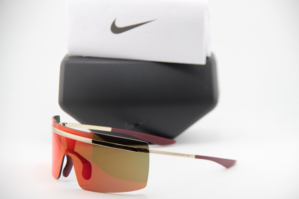 NEW NIKE ECHO SHIELD FD1884 750 GOLD BURGUNDY AUTHENTIC SUNGLASSES 67-10