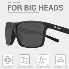 Men’s XXL Wide Fit Polarized TR90 Square Sunglasses Matte Black Dark Smoke Lens
