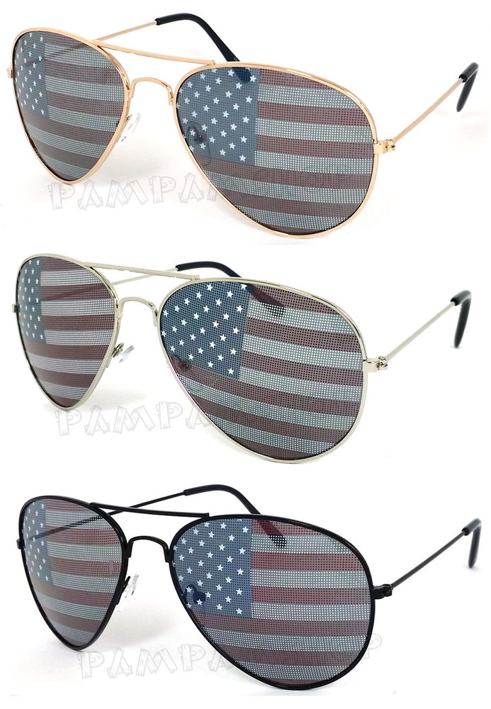 3 Pairs American USA Flag Pilot Sunglasses (Gd, Sil, Blk, Gm) Pick your color!