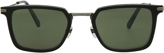 Brioni Square/Rectangle Sunglasses Shiny Solid Black Smooth Antique Silver Luxur