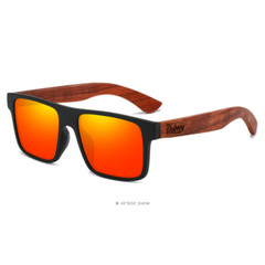 DUBERY Wood Polarized Square Sunglasses Men Women Wooden Temple Classic Glasses