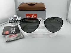 RAY-BAN AVIATOR LARGE METAL RB3025 002/58 BLACK G-15 GREEN POLARIZED SUNGLASSES
