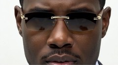 Black Tint Mens Rectangle Luxury Hip Hop Fashion Gold Frame Rimless Sunglasses